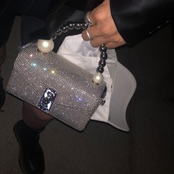 A niche designer's diamond studded pearl handbag MINI genuine leather crossbody small bag