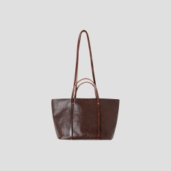 French retro minimalist vegetable tanned top layer cowhide leather tote bag