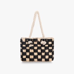 Checkerboard resort straw bag hand-held shoulder bag