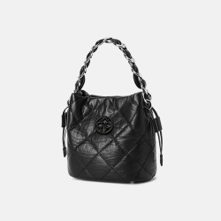Lingge bucket bag, one shoulder crossbody, black leather handbag