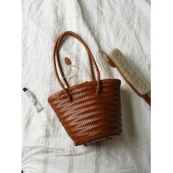 French basket cowhide woven handbag lady