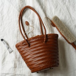 French basket cowhide woven handbag lady