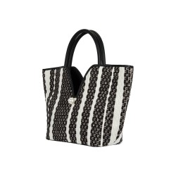 Striped casual pearl clasp fanned shoulder bag
