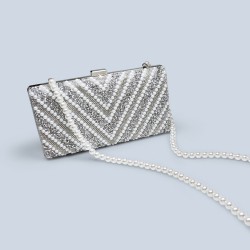 Thin silver bag women's rhinestone pearl dinner clutch