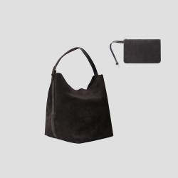 Cowhide fleece one-shoulder diagonal black tote bag for women