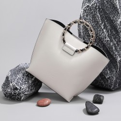 Bucket bag, white bag, circular ring handbag, one shoulder crossbody bag