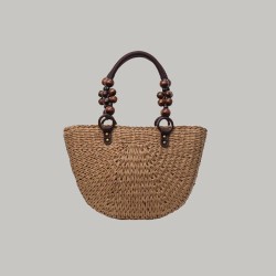 Grass woven beach bag, hand woven bag, large capacity bucket tote bag