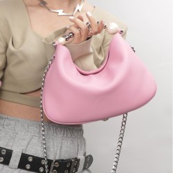 Pink Leather Beaded Handbag Dumpling Bag