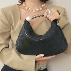 Black Diamond Beaded Handbag, Dumpling Bag