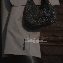 Black Diamond Beaded Handbag, Dumpling Bag
