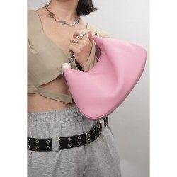 Pink Leather Beaded Handbag Dumpling Bag