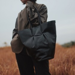 Black Retro Bucket Bag, Shoulder bag，Leather Tote